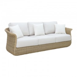 Three-seater sofa Gogi pakoworld aluminum-synthetic wicker in natural color-beige fabric 225x83x73cm Three-seater sofa Gogi pakoworld aluminum-synthetic wicker in natural color-beige fabric 225x83x73cm
