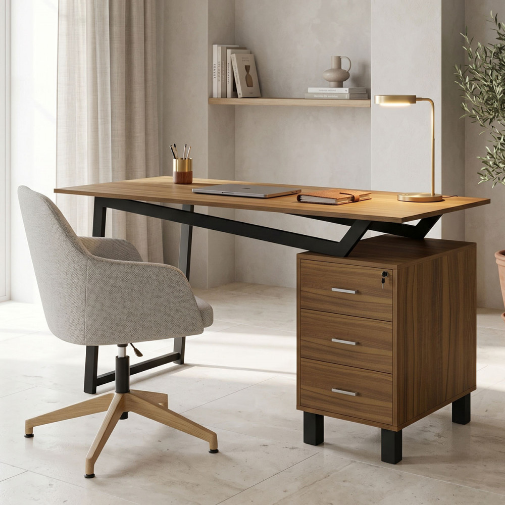 Office desk with drawers Prosper pakoworld melamine walnut-black 140x60x76cm