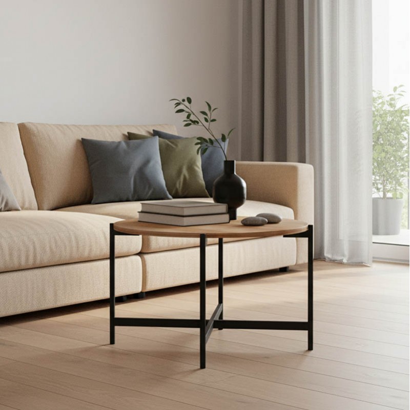 Coffee table Aisle pakoworld melamine natural-black D80x45cm