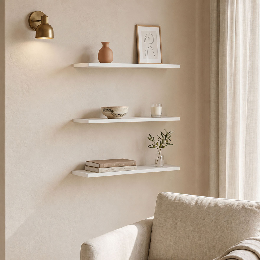 Divar pakoworld wall shelf in white color 60x14.5x1.8cm