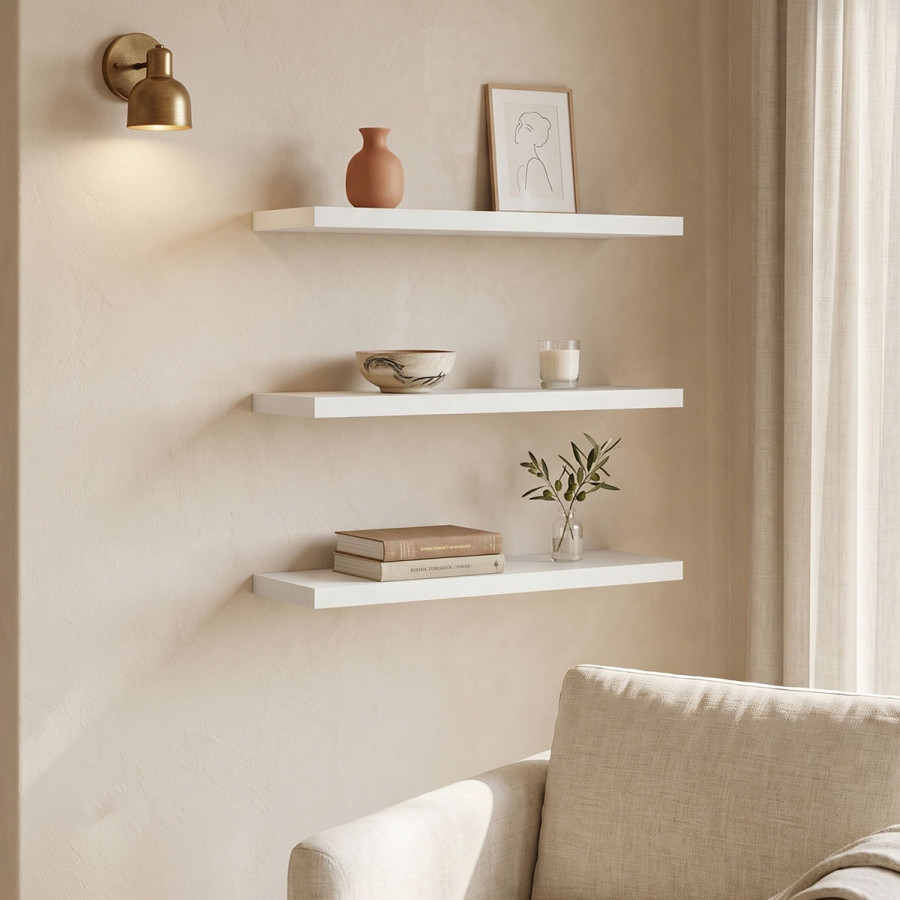 Divar pakoworld wall shelf in white color 60x14.5x1.8cm