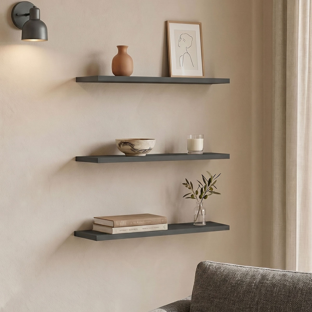 Divar pakoworld wall shelf in dark grey color 60x14.5x1.8cm