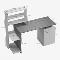Ofiice desk with a bookshelf and a cabinet Meza pakoworld in sonoma-white color 146.3x55x128.8cm Ofiice desk with a bookshelf and a cabinet Meza pakoworld in sonoma-white color 146.3x55x128.8cm