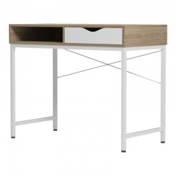 Office desk Kama pakoworld in sonoma-white color with white metallic legs 95x48x76cm Office desk Kama pakoworld in sonoma-white color with white metallic legs 95x48x76cm