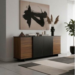Μπουφές Zafore  pakoworld καρυδί- μαύρο μαρμάρου 180x45x80εκ