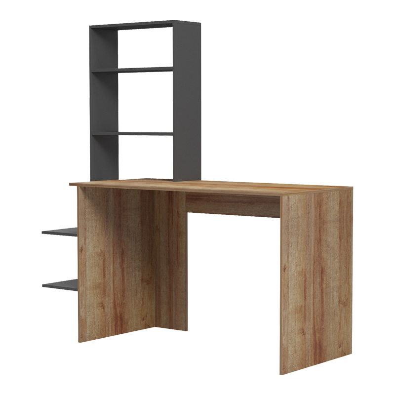 Bivoro work desk with pakoworld shelf in oak-gray shade 146x55x129cm Bivoro work desk with pakoworld shelf in oak-gray shade 146x55x129cm