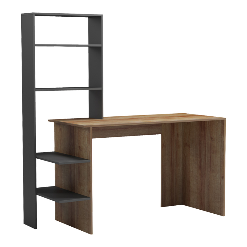 Bivoro work desk with pakoworld shelf in oak-gray shade 146x55x129cm