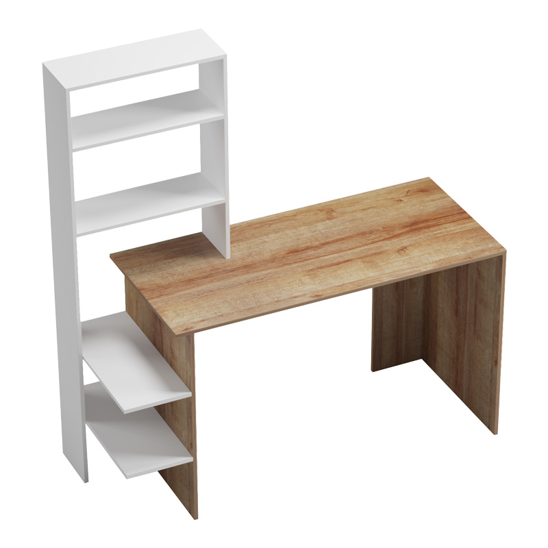 Bivoro work desk with pakoworld shelf in oak-white shade 146x55x129cm