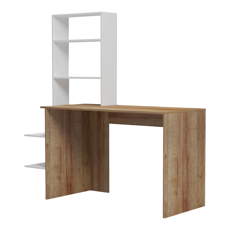Bivoro work desk with pakoworld shelf in oak-white shade 146x55x129cm Bivoro work desk with pakoworld shelf in oak-white shade 146x55x129cm