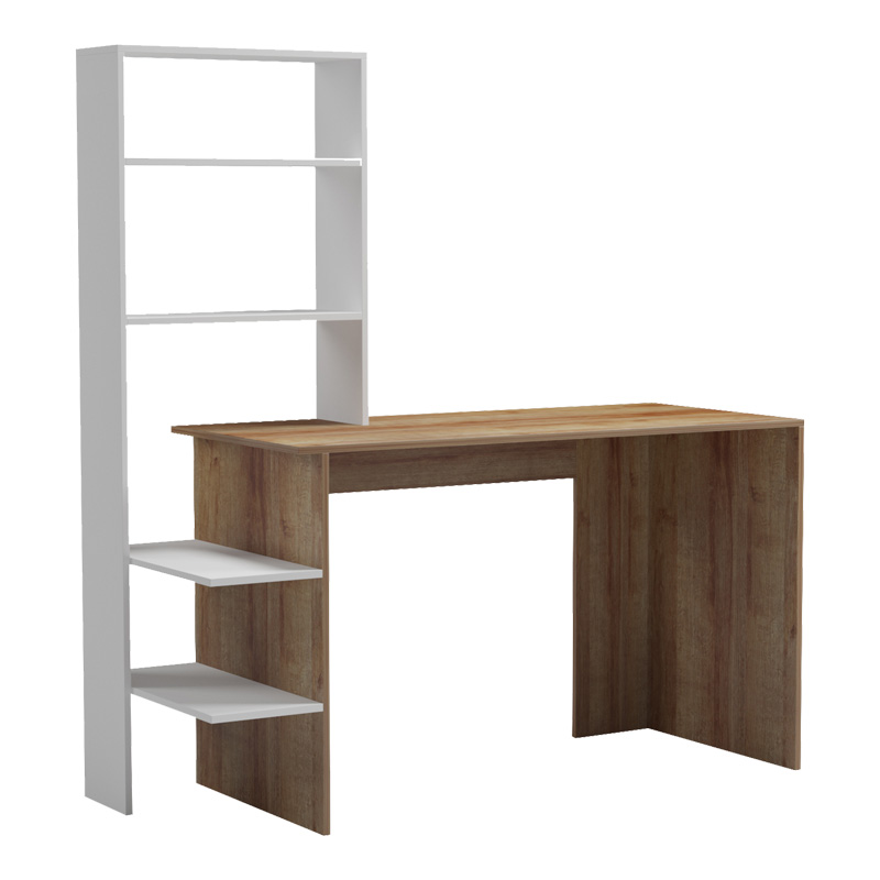 Bivoro work desk with pakoworld shelf in oak-white shade 146x55x129cm
