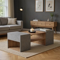 Morfi pakoworld polymorphic coffee table 3pcs in oak-beige marble shade 105x45x37cm