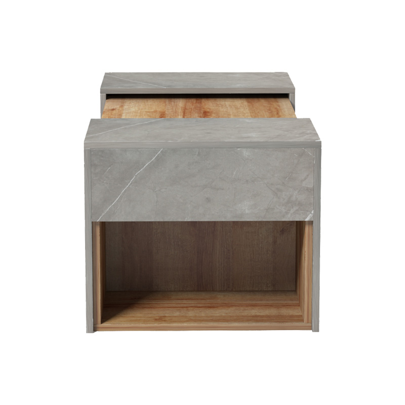 Morfi pakoworld polymorphic coffee table 3pcs in oak-beige marble shade 105x45x37cm