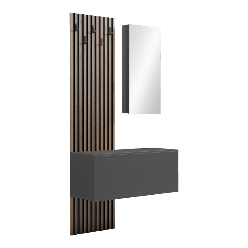 Arika pakoworld entrance furniture with mirror in oak-anthracite shade 100x37.1x199.5cm