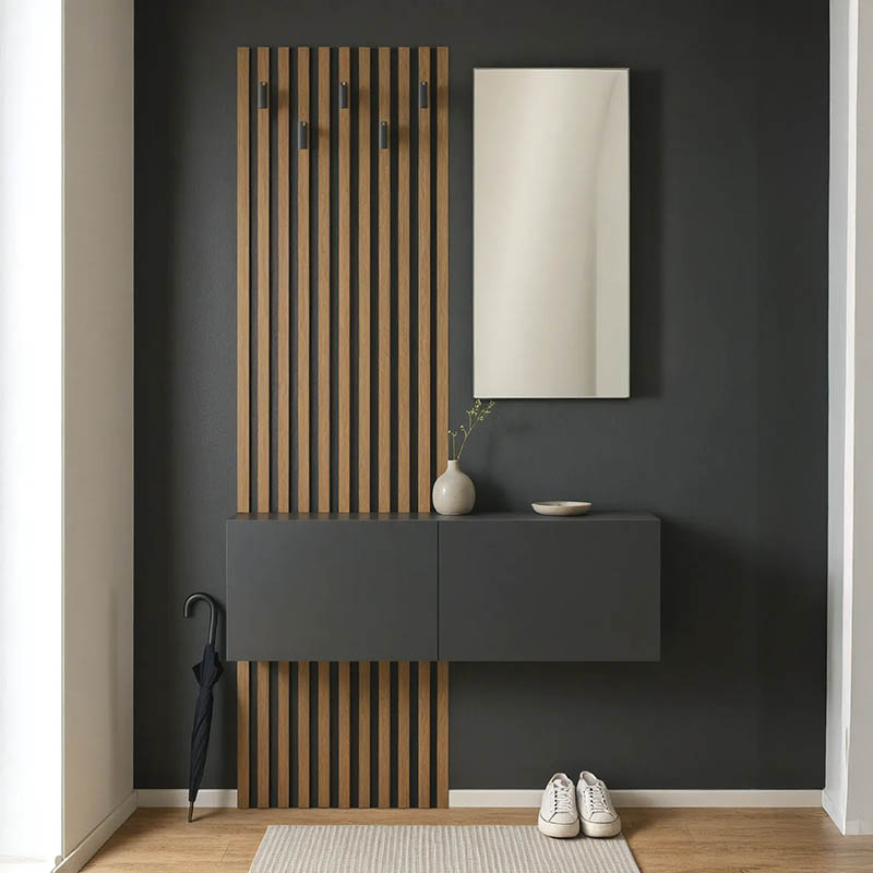 Arika pakoworld entrance furniture with mirror in oak-anthracite shade 100x37.1x199.5cm