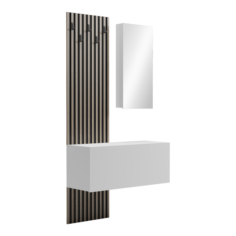 Arika pakoworld entrance furniture with mirror in white-sonoma shade 100x37.1x199.5cm