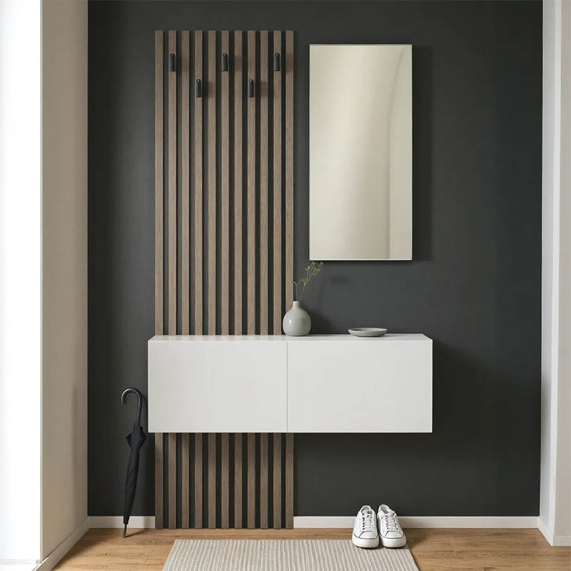 Arika pakoworld entrance furniture with mirror in white-sonoma shade 100x37.1x199.5cm