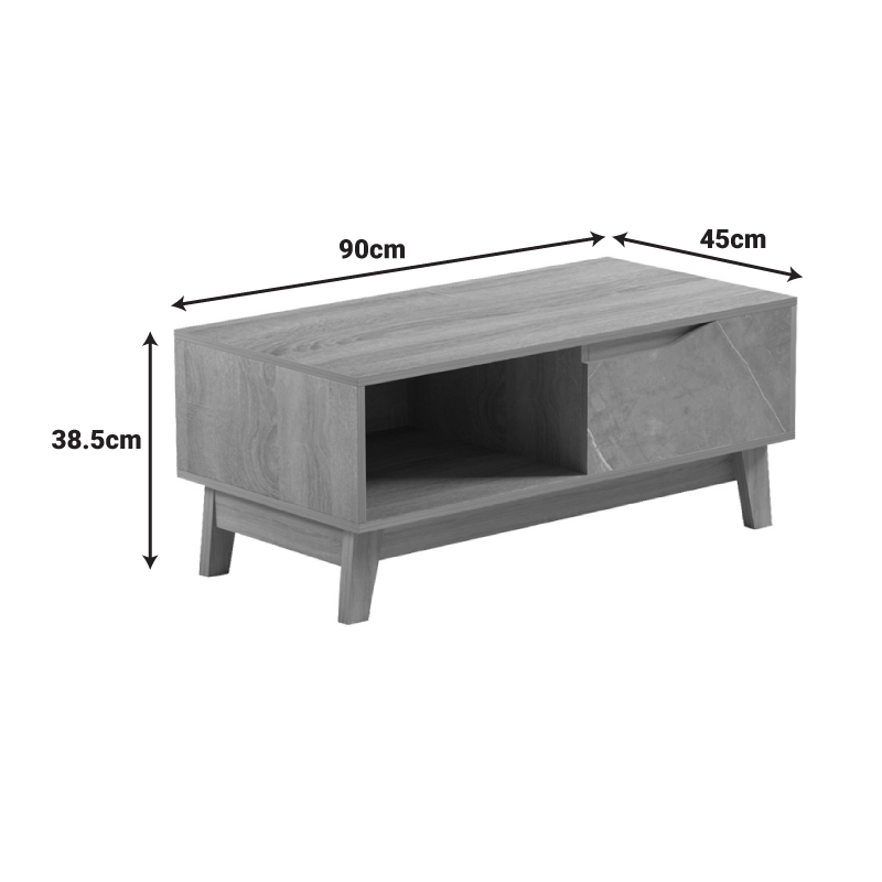 Judas pakoworld coffee table in black marble-sonoma shade 90x45x38.5cm