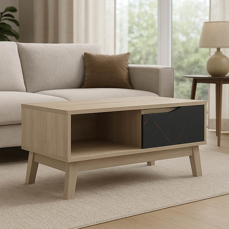 Judas pakoworld coffee table in black marble-sonoma shade 90x45x38.5cm