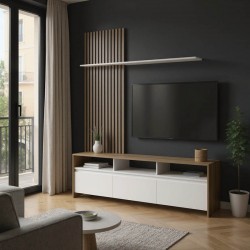 Σύνθετο σαλονιού Delfina pakoworld σε sonoma με λευκή απόχρωση 190x40x199.5εκ