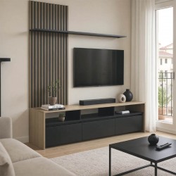 Σύνθετο σαλονιού Delfina pakoworld σε sonoma με μαύρη απόχρωση 190x40x199.5εκ