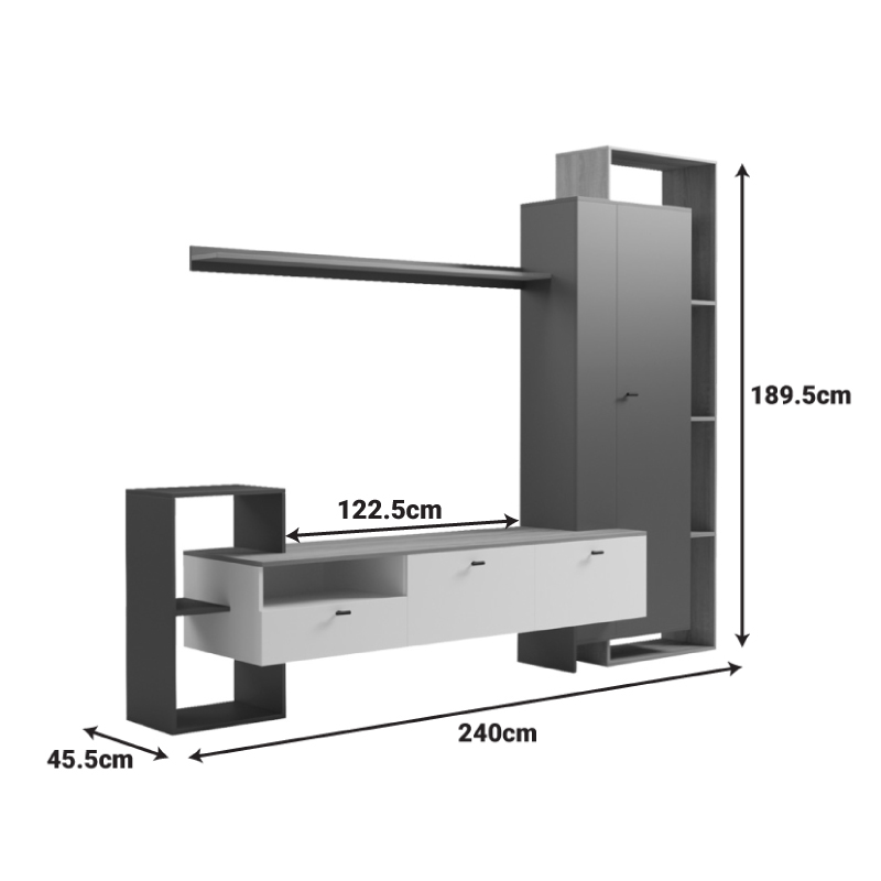Ferefia pakoworld living room set in sonoma and white and dark grey color 240x45.5x189.5cm