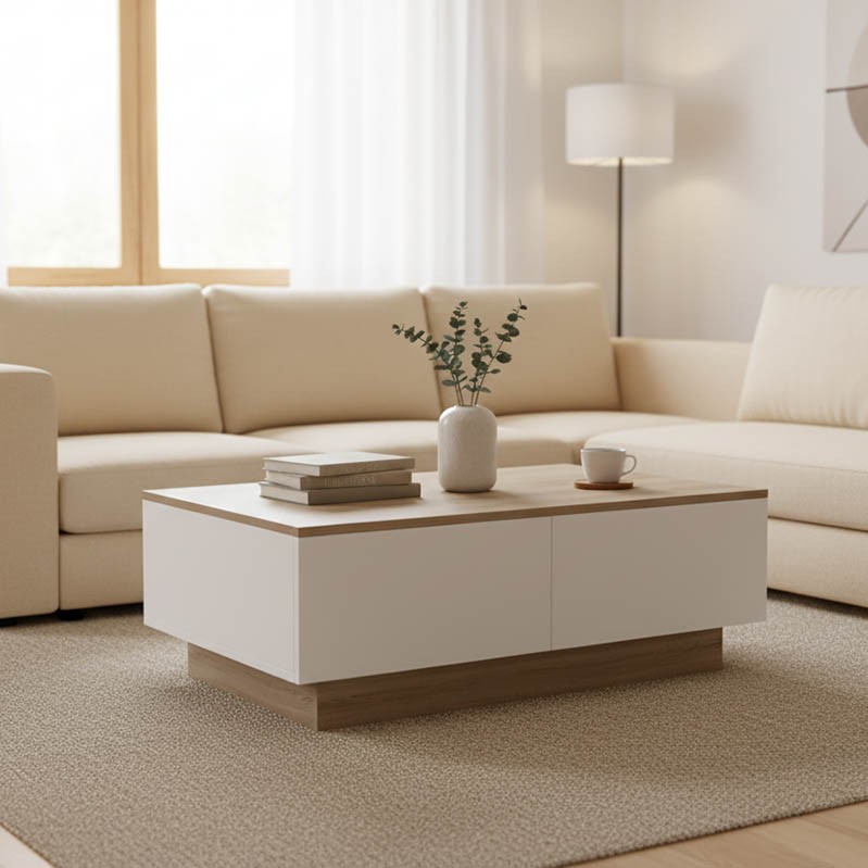 Τραπέζι σαλονιού Winey pakoworld σε sonoma-λευκή απόχρωση 90x60x31.5εκ