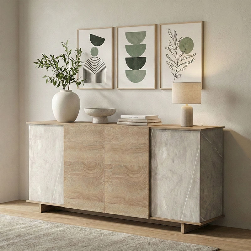 Zafore pakoworld sonoma sideboard with gray-beige marble look 180x45x80cm