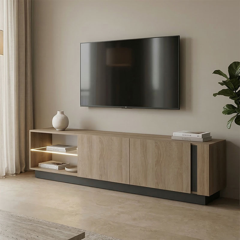 TV cabinet with Led Vario pakoworld sonoma - anthracite 185.6x35x45cm