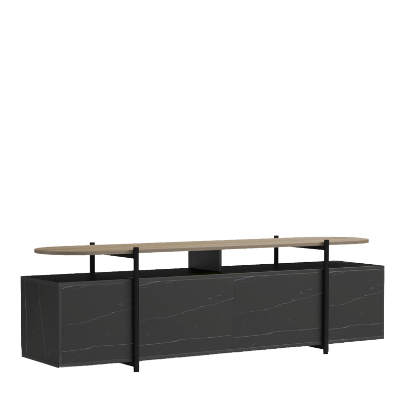 Medousa pakoworld sonoma TV cabinet with black marble finish 160x35.5x50cm
