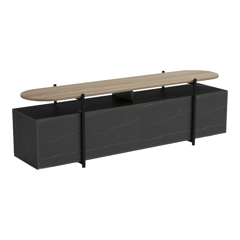 Medousa pakoworld sonoma TV cabinet with black marble finish 160x35.5x50cm