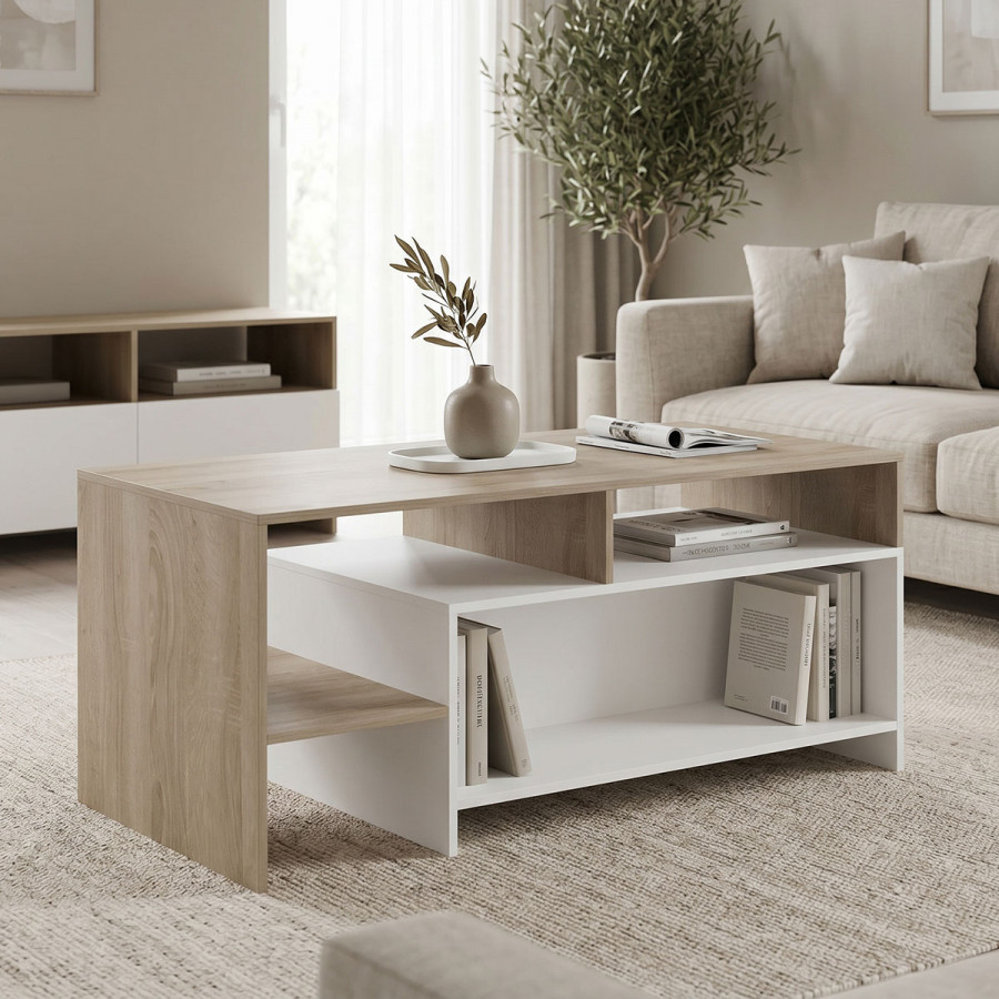 Τραπέζι σαλονιού Consa pakoworld sonoma - λευκό 120x60x52.8εκ