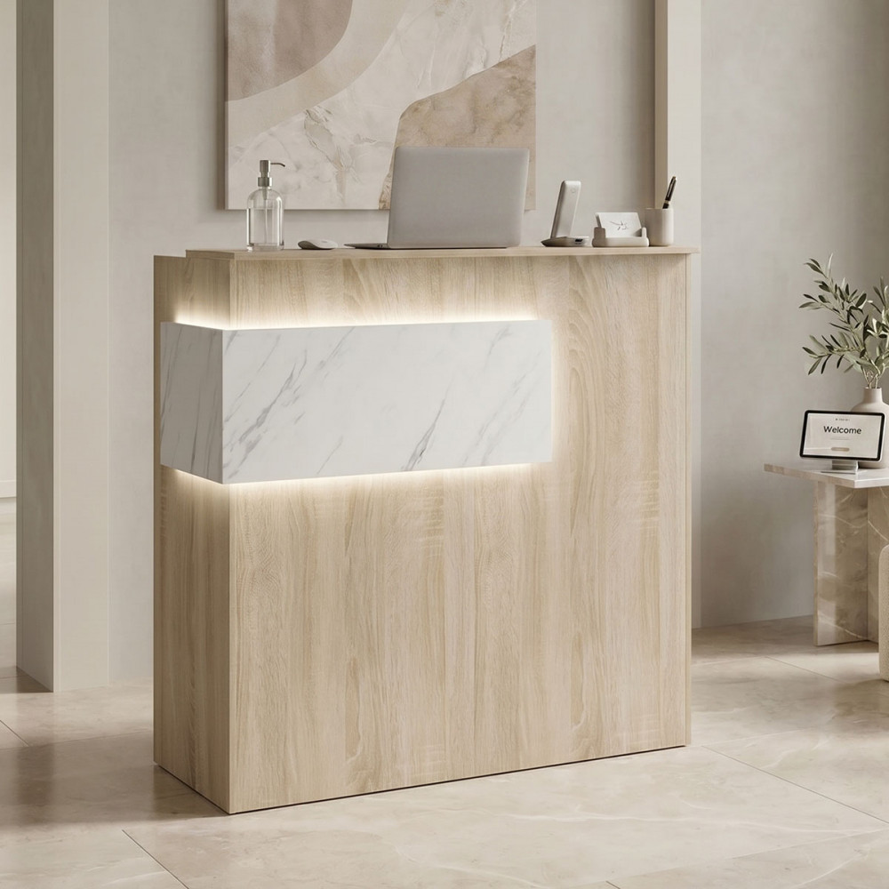 Optima pakoworld reception desk with LED sonoma-white marlbew look 110x40x110cm