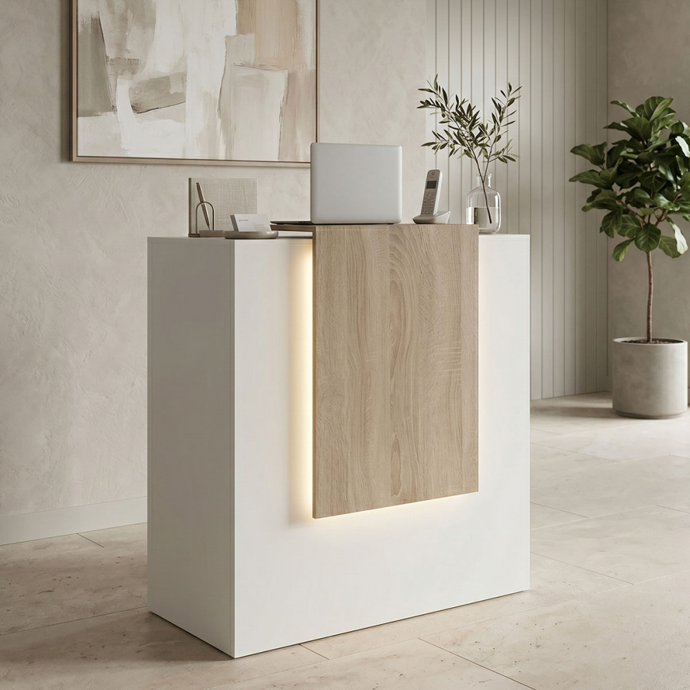 Reception desk Zowel pakoworld with LED white - sonoma 90x40x110cm