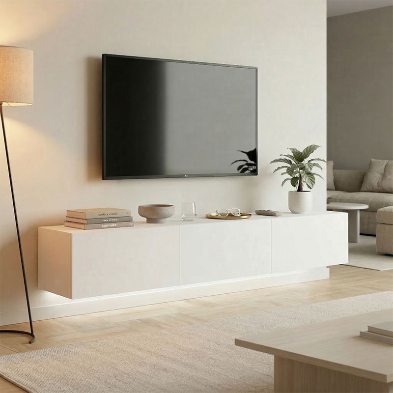 Wall-mounted TV cabinet with led Rival pakoworld white 180x35x30cm