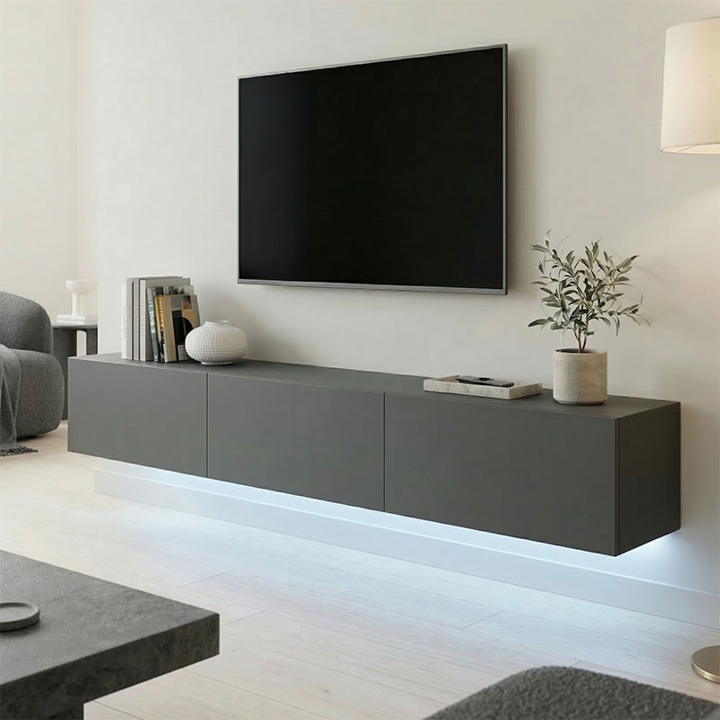 Wall-mounted TV cabinet with led Rival pakoworld anthracite 180x35x30cm
