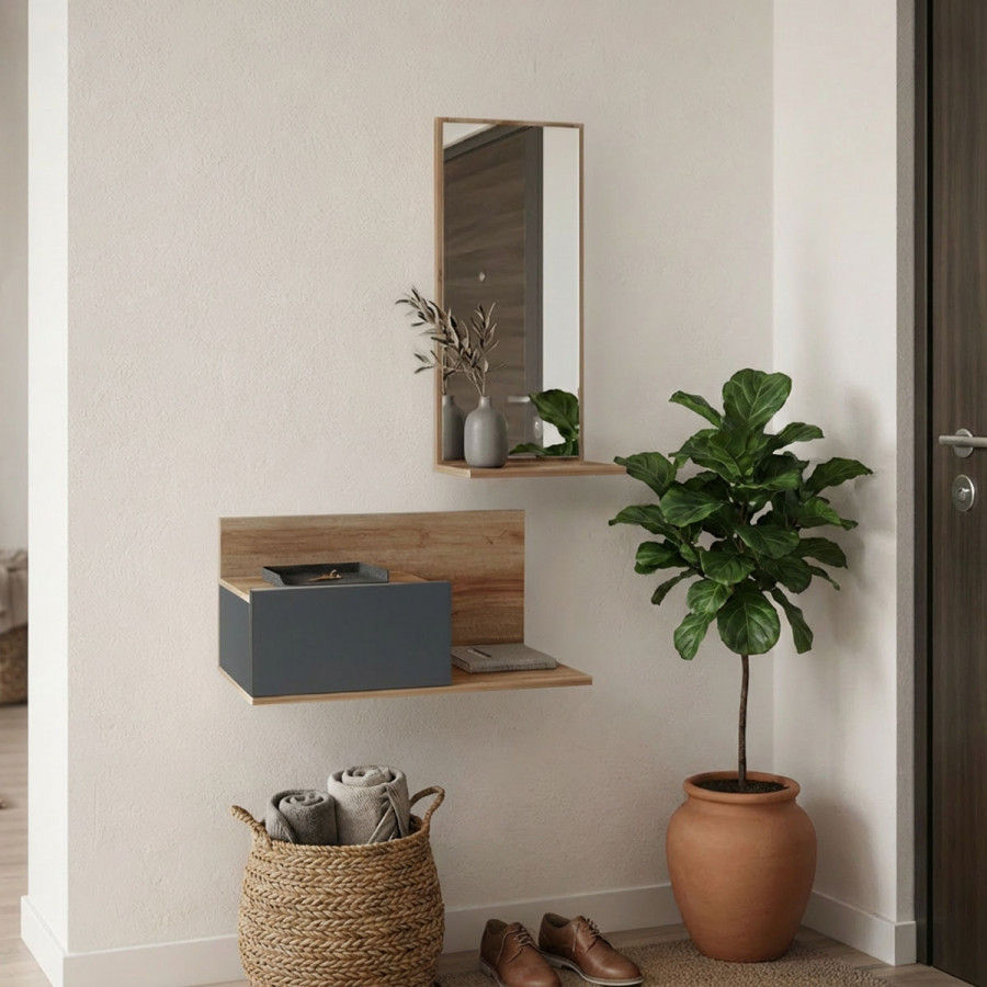 Miranda pakoworld entrance furniture with mirror in oak-anthracite shade 60x30x89.5cm