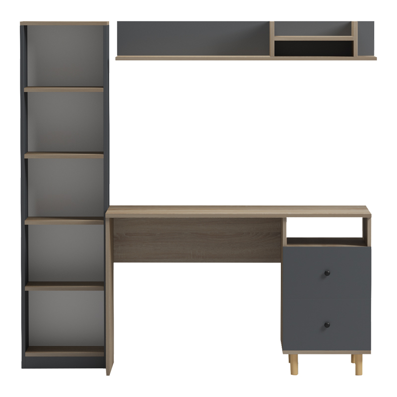 Σύνθεση γραφείου Kontor pakoworld sonoma-ανθρακί 120x50x160εκ