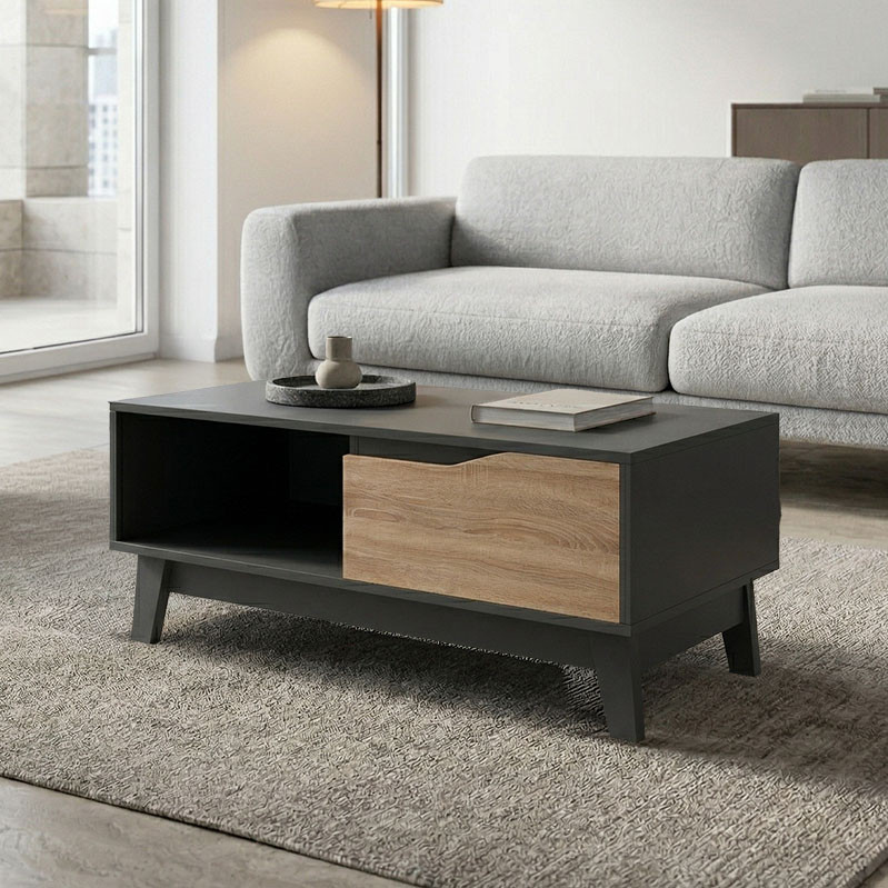 Τραπέζι σαλονιού Judas pakoworld ανθρακί-sonoma 90x45x38.5εκ