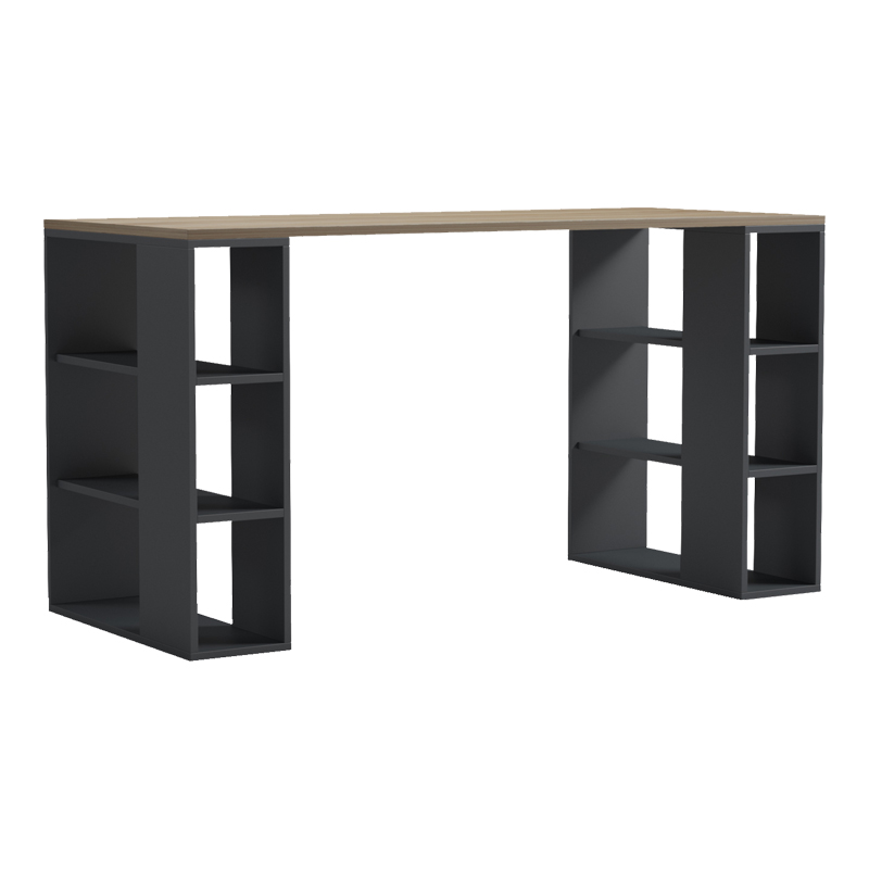 Γραφείο με ραφιέρα Colmar pakoworld ανθρακί- sonoma 140x60x75εκ