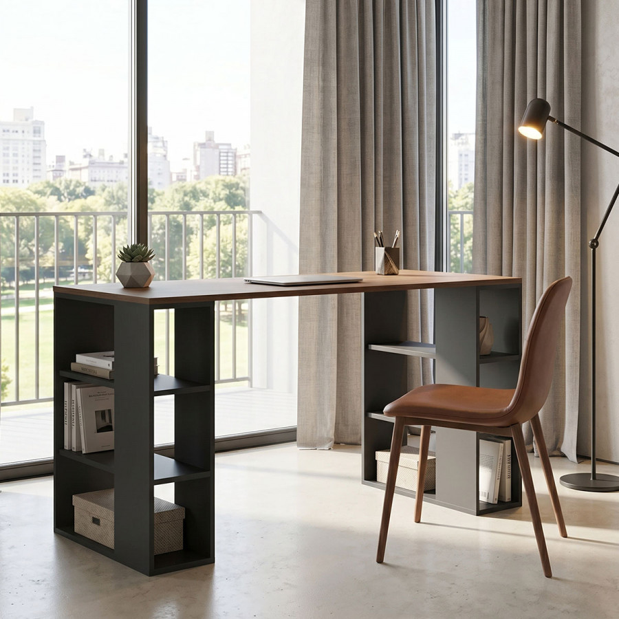 Office desk Praga pakoworld anthracite-sonoma 140x60x75cm