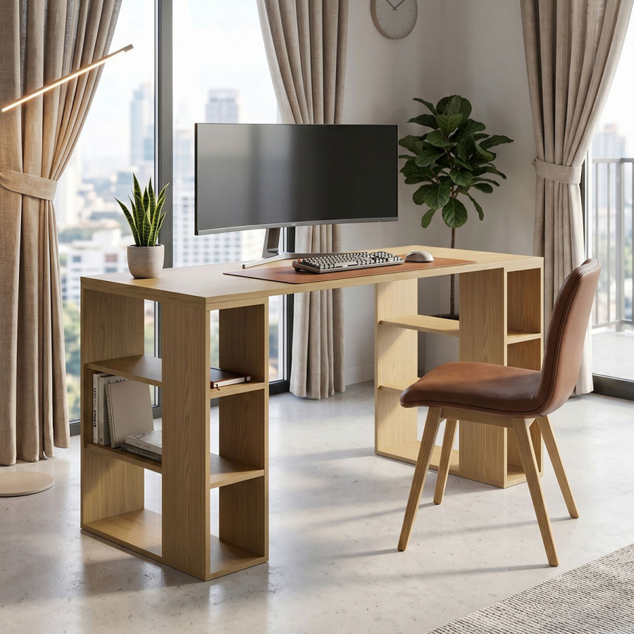 Praga pakoworld office desk in light walnut 140x60x75cm