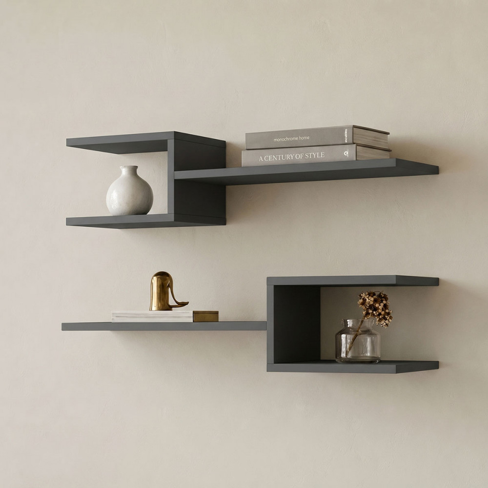 Sumpa wall shelf pakoworld 2pcs anthracite 65x20x18cm