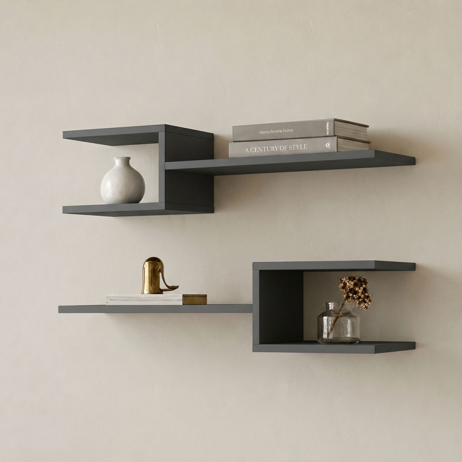 Sumpa wall shelf pakoworld 2pcs anthracite 65x20x18cm