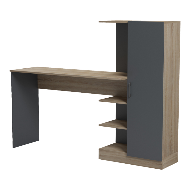 Γραφείο με βιβλιοθήκη και ντουλάπι Ofisio pakoworld sonoma-ανθρακί 152.3x40x120εκ