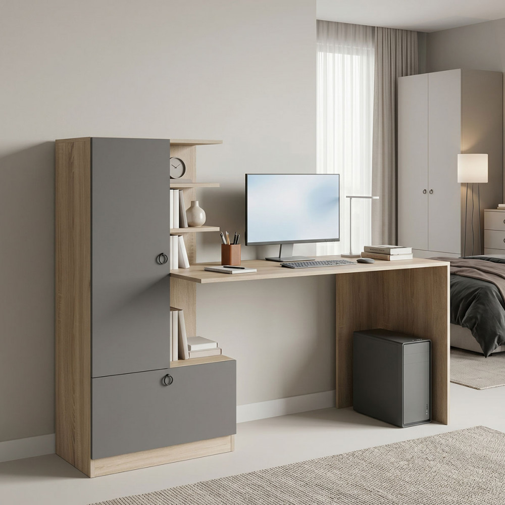 Desk with bookcase Felanbo pakoworld sonoma-anthracite 160x60x125cm