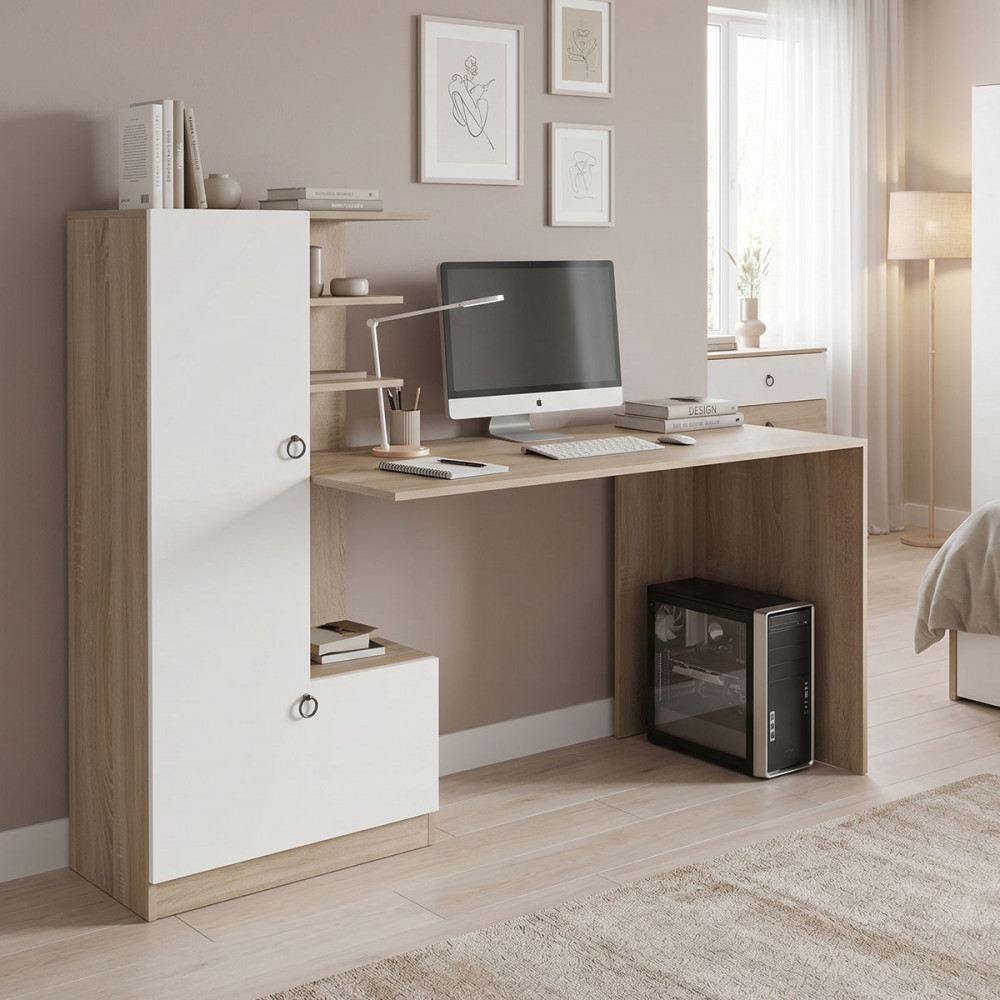 Desk with bookcase Felanbo pakoworld sonoma-white 160x60x125cm