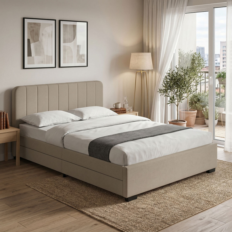 Double bed Veloty pakoworld fabric beige with drawers 150x200cm