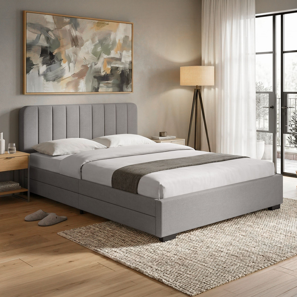 Double bed Veloty pakoworld fabric dark grey with drawers 150x200cm