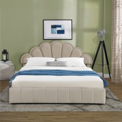 Double bed Wardie pakoworld velvet beige with storage 160x200cm Double bed Wardie pakoworld velvet beige with storage 160x200cm
