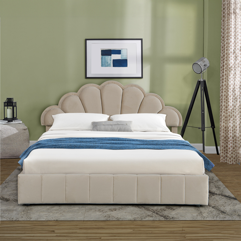 Double bed Wardie pakoworld velvet beige with storage 160x200cm Double bed Wardie pakoworld velvet beige with storage 160x200cm
